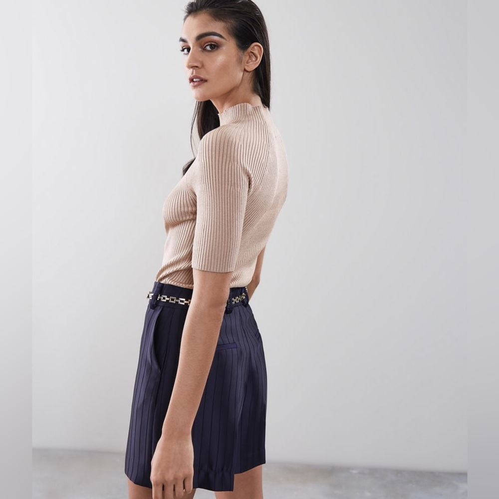REISS mock neck Lina Ribbed Half-Sleeve Top xs rose EUC